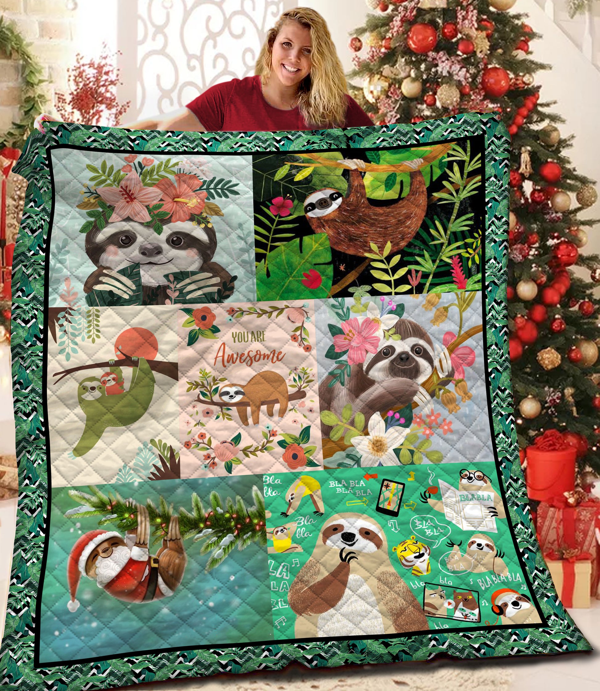 litzzy Sloth HQT1610179 Fleece Blanket Quilt Blanket   