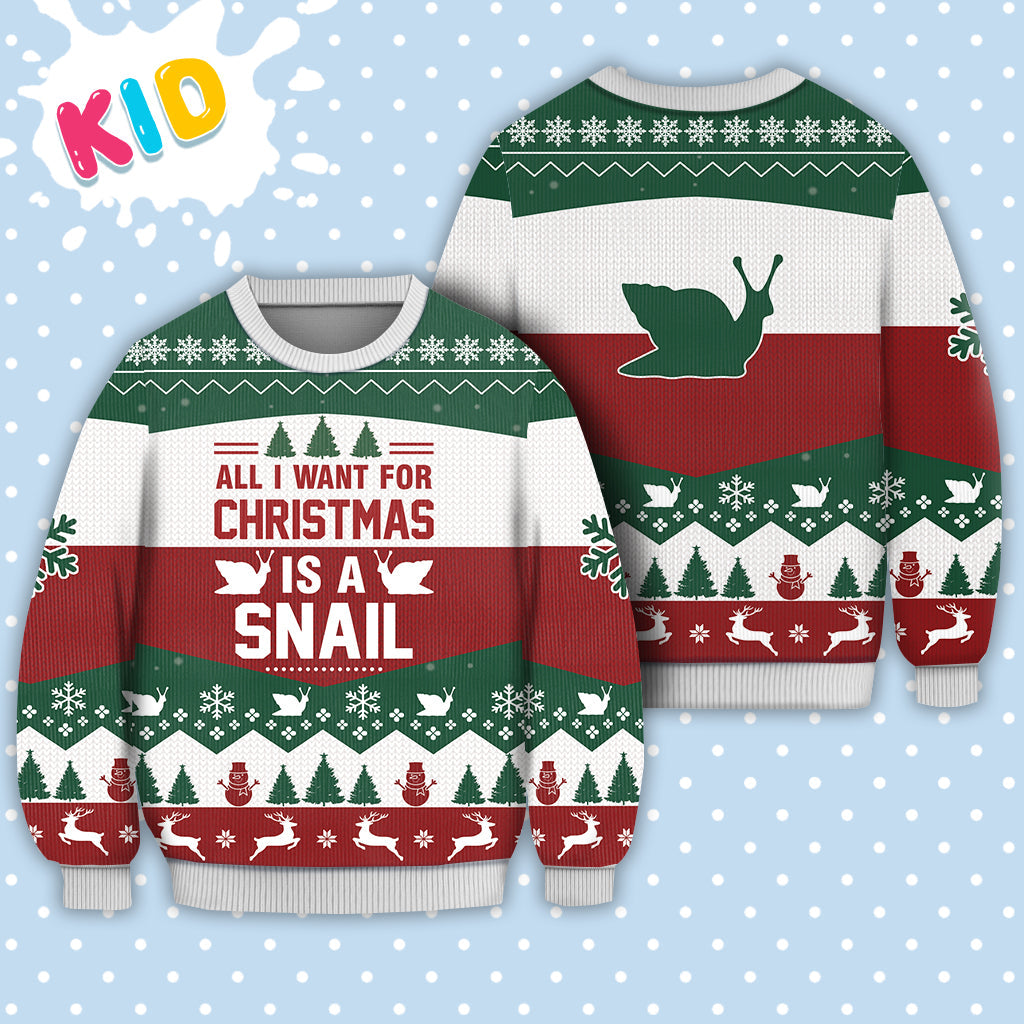 litzzy Snail All I want for Christmas Sweater Christmas Knitted Print Sweatshirt, Christmas Signature - Ugly Christmas Sweater Sweater Kid XS 