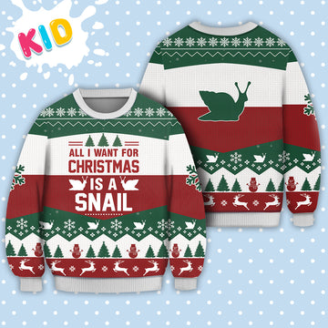 litzzy Snail All I want for Christmas Sweater Christmas Knitted Print Sweatshirt, Christmas Signature - Ugly Christmas Sweater Sweater Kid XS 
