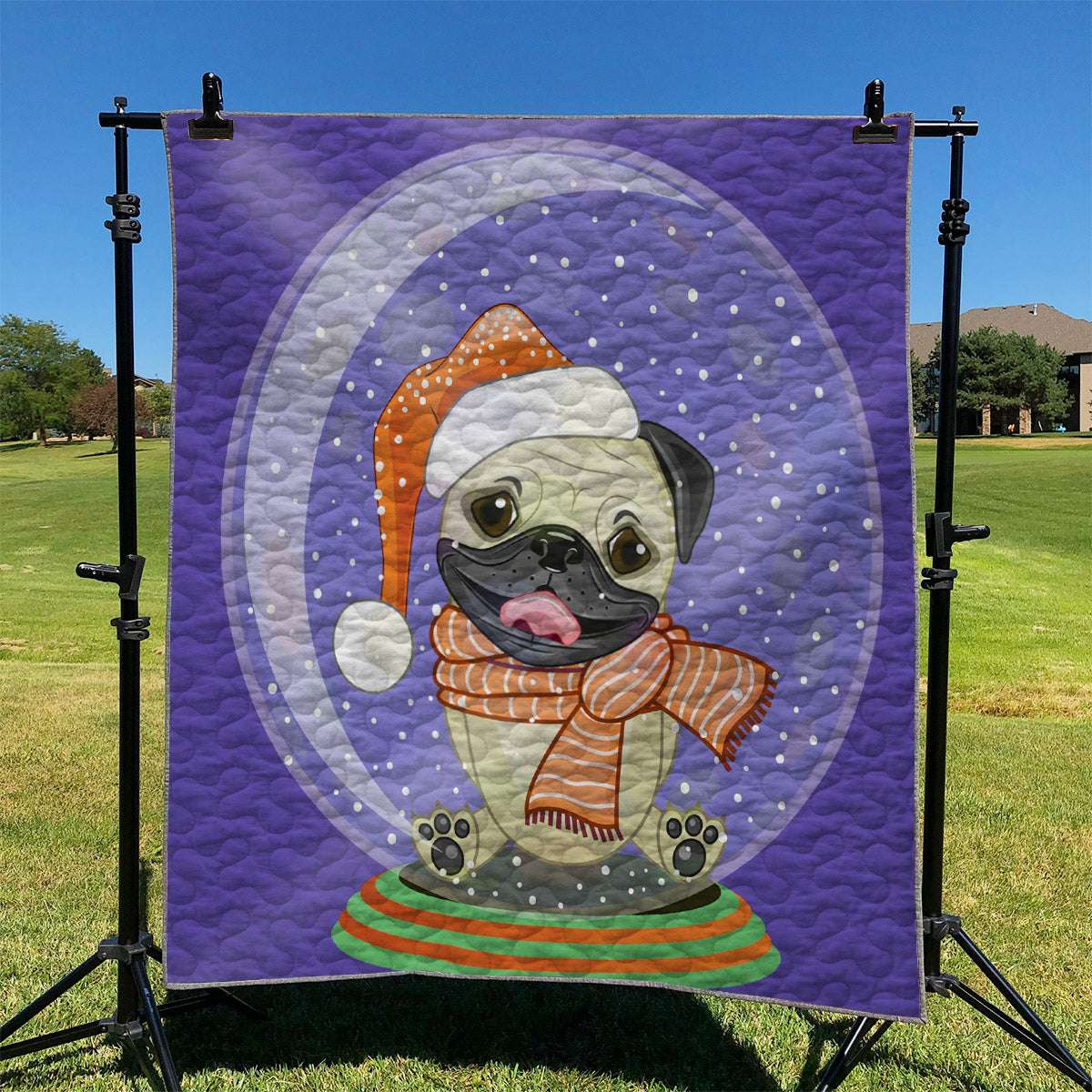 litzzy Snow Pug Merry Christmas NI2910096DT Fleece Blanket Quilt Blanket   