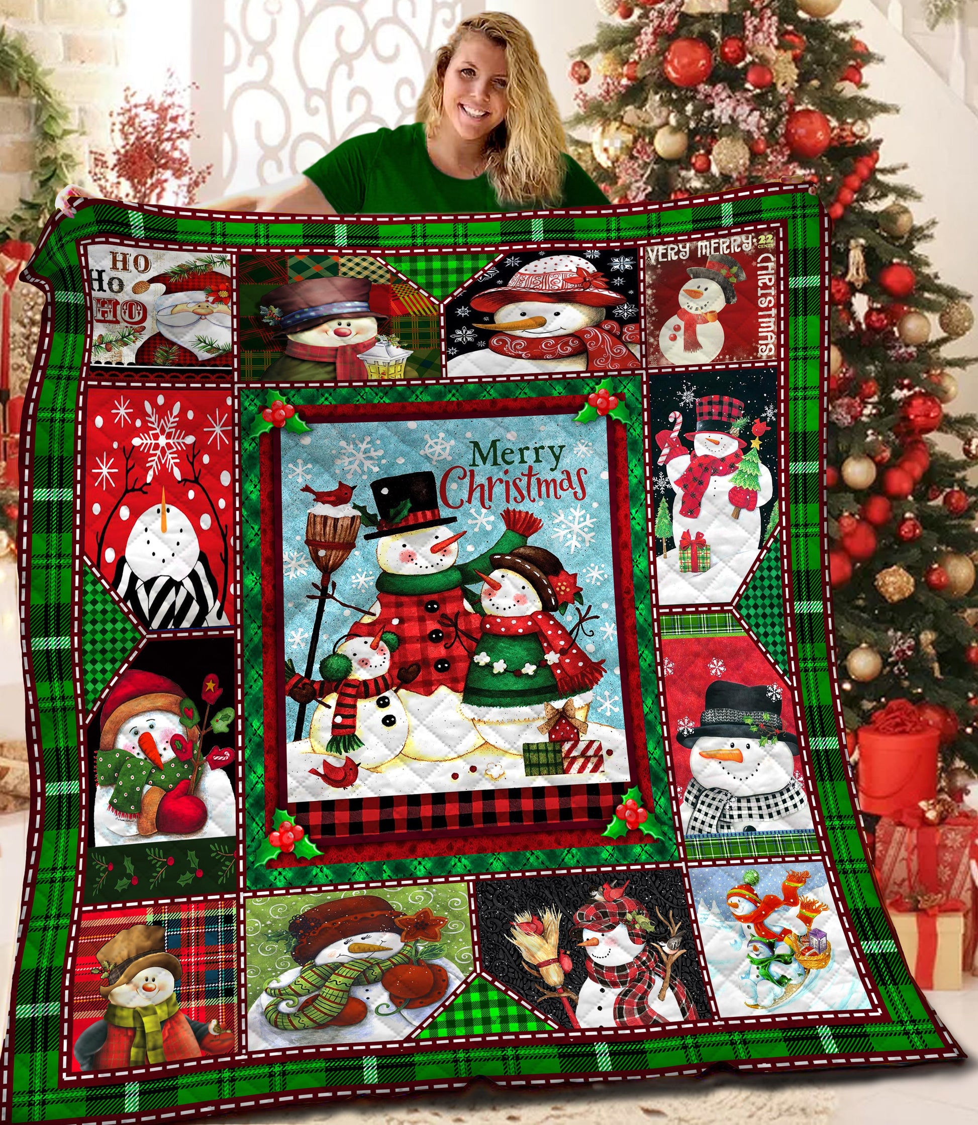 litzzy Snowman Christmas BBB0311200MH Fleece Blanket Quilt Blanket   
