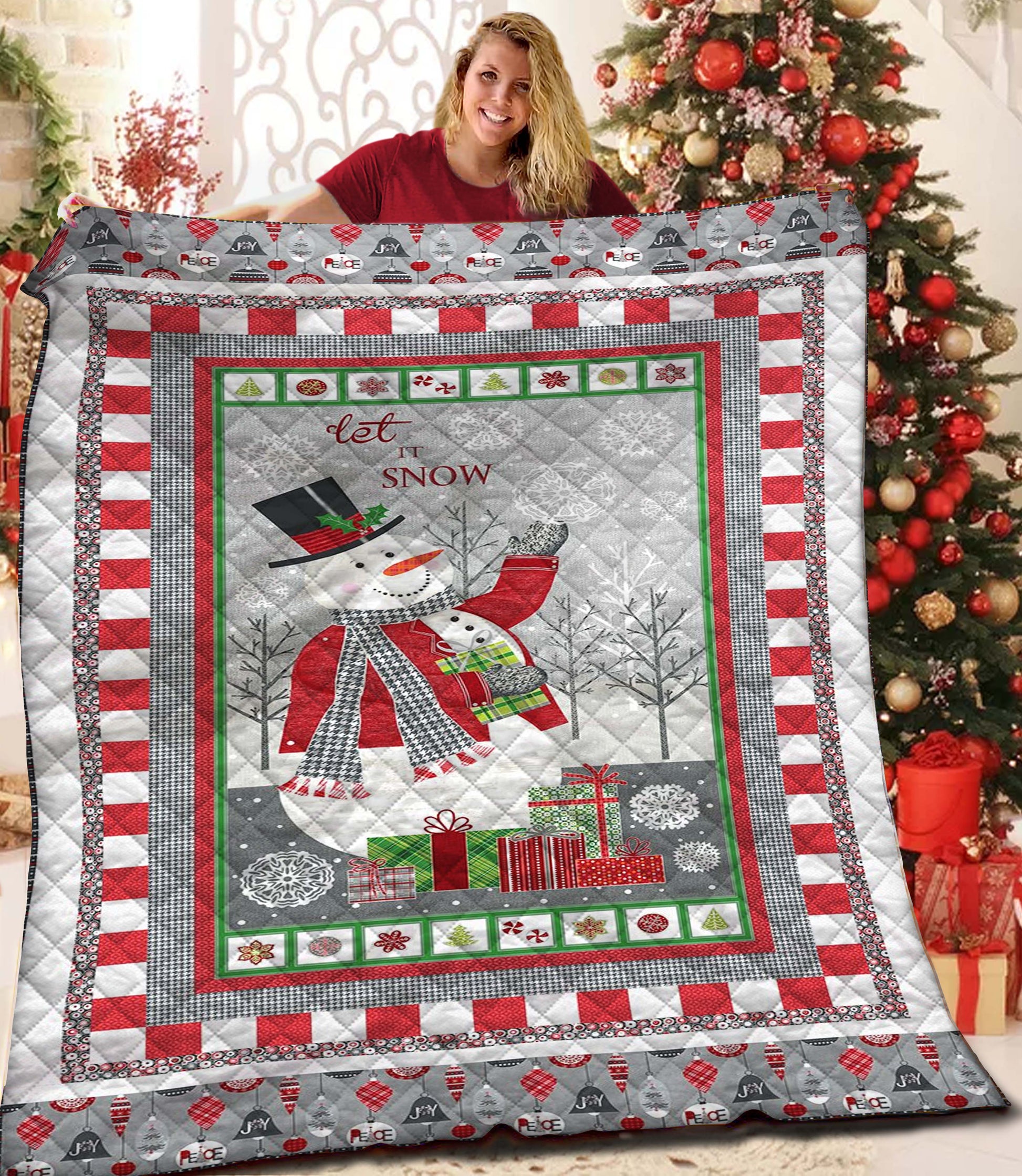 litzzy Snowman Christmas Fleece Blanket CCC26101131 Quilt Blanket   