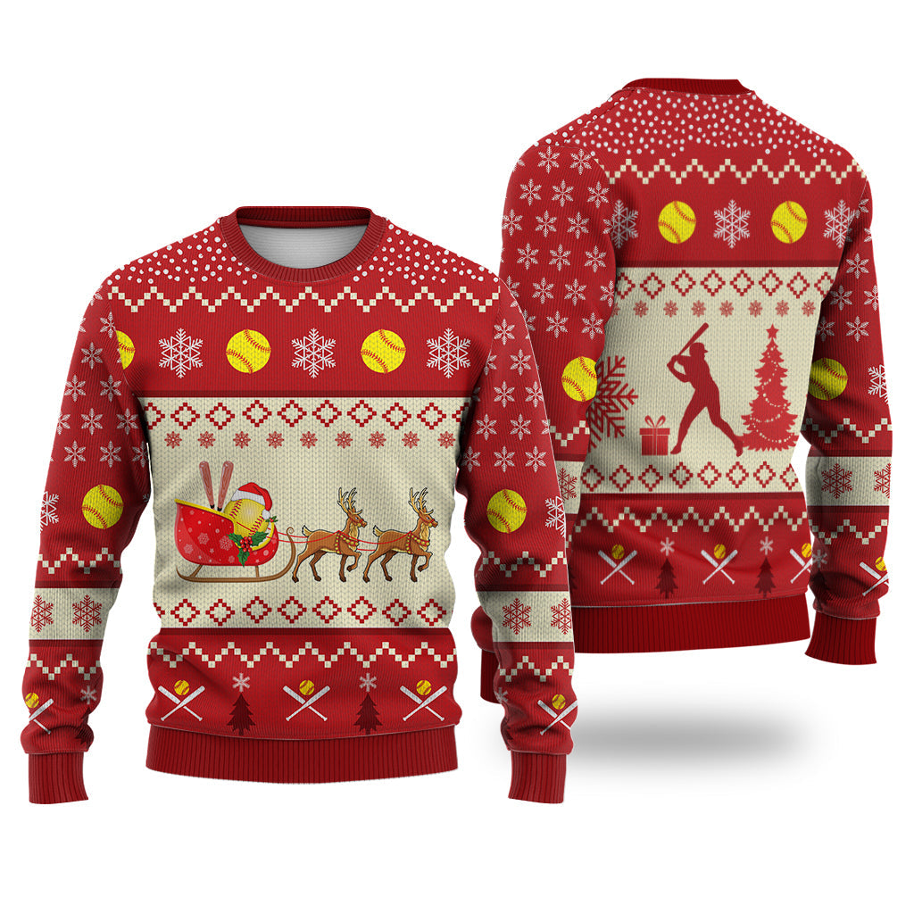 litzzy Softball Reindeer Christmas Sweater Christmas Knitted Print Sweatshirt - Best Gift For Christmas, Noel Malalan - Ugly Christmas Sweater Sweater Adults XS 