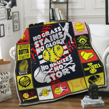 litzzy Softball No Glory No Bruises Fleece Blanket HST19101556 Fleece Blanket   