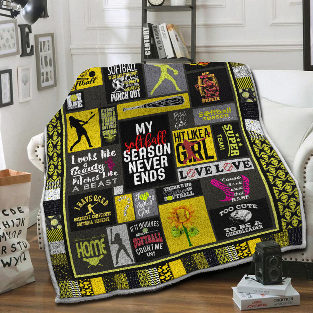 litzzy Softball HQT16101182 Fleece Blanket Fleece Blanket   