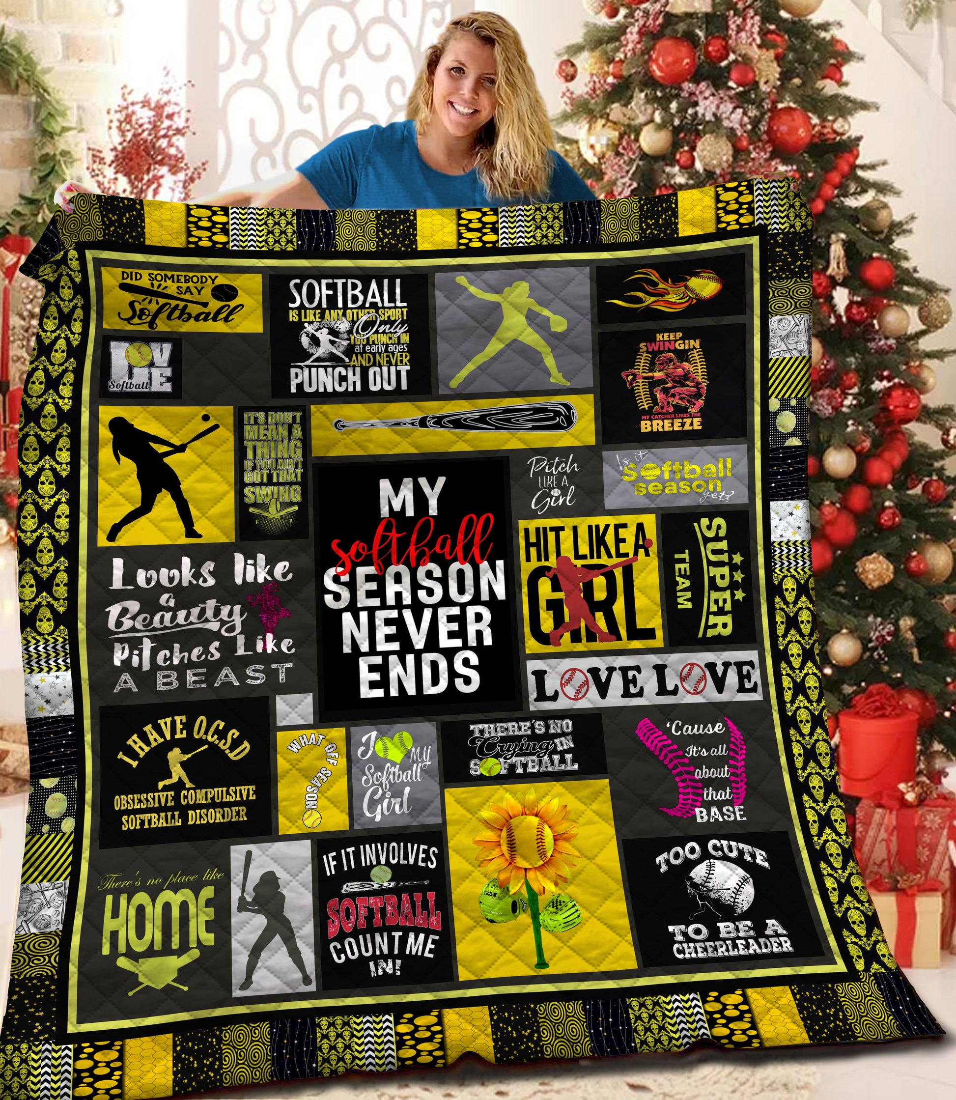litzzy Softball Fleece Blanket HQT201172 Quilt Blanket   