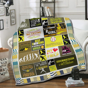 litzzy Softball HQT16101183 Fleece Blanket Fleece Blanket   