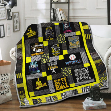 litzzy Softball HQT16101184 Fleece Blanket Fleece Blanket   