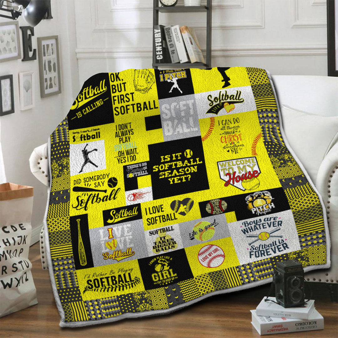 litzzy Softball HQT16101185 Fleece Blanket Fleece Blanket   
