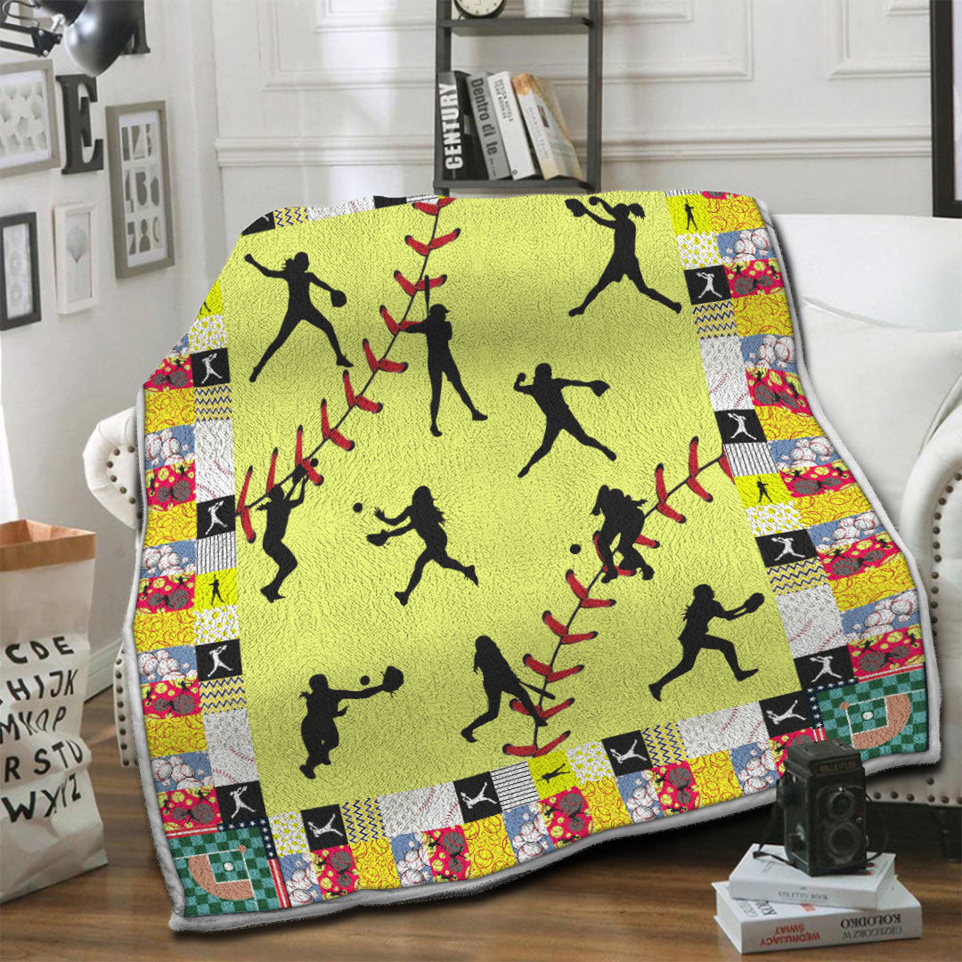 litzzy Softball HQT16101186 Fleece Blanket Fleece Blanket   