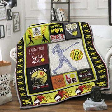 litzzy Softball HQT16101187 Fleece Blanket Fleece Blanket   