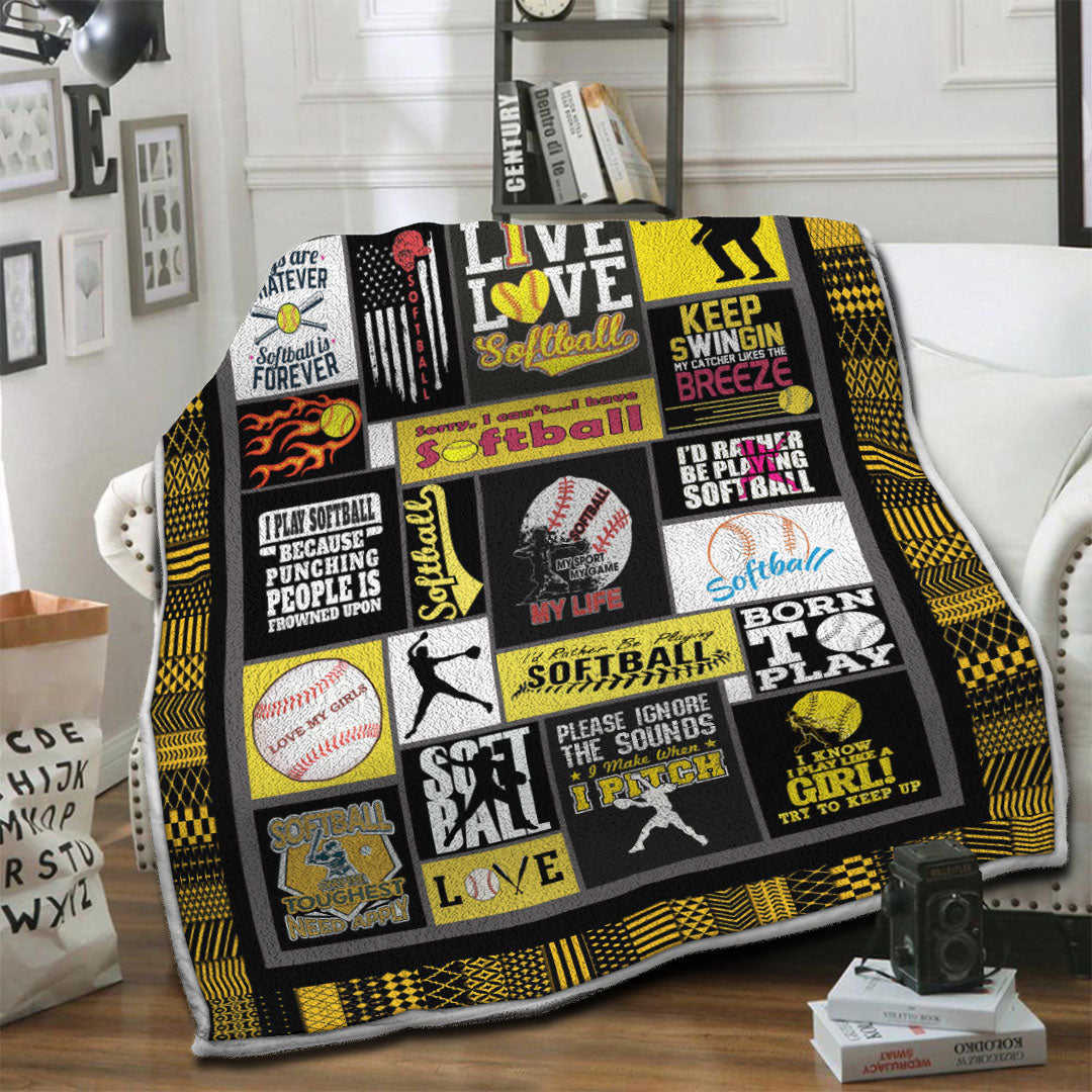 litzzy Softball HQT16101188 Fleece Blanket Fleece Blanket   