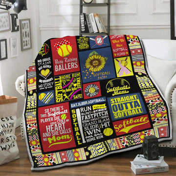litzzy Softball HQT16101189 Fleece Blanket Fleece Blanket   