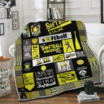 litzzy Softball HQT16101190 Fleece Blanket Fleece Blanket   