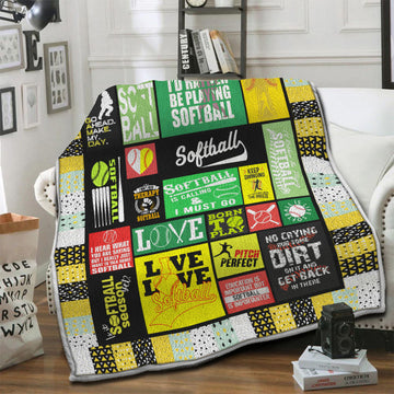 litzzy Softball HQT16101192 Fleece Blanket Fleece Blanket   