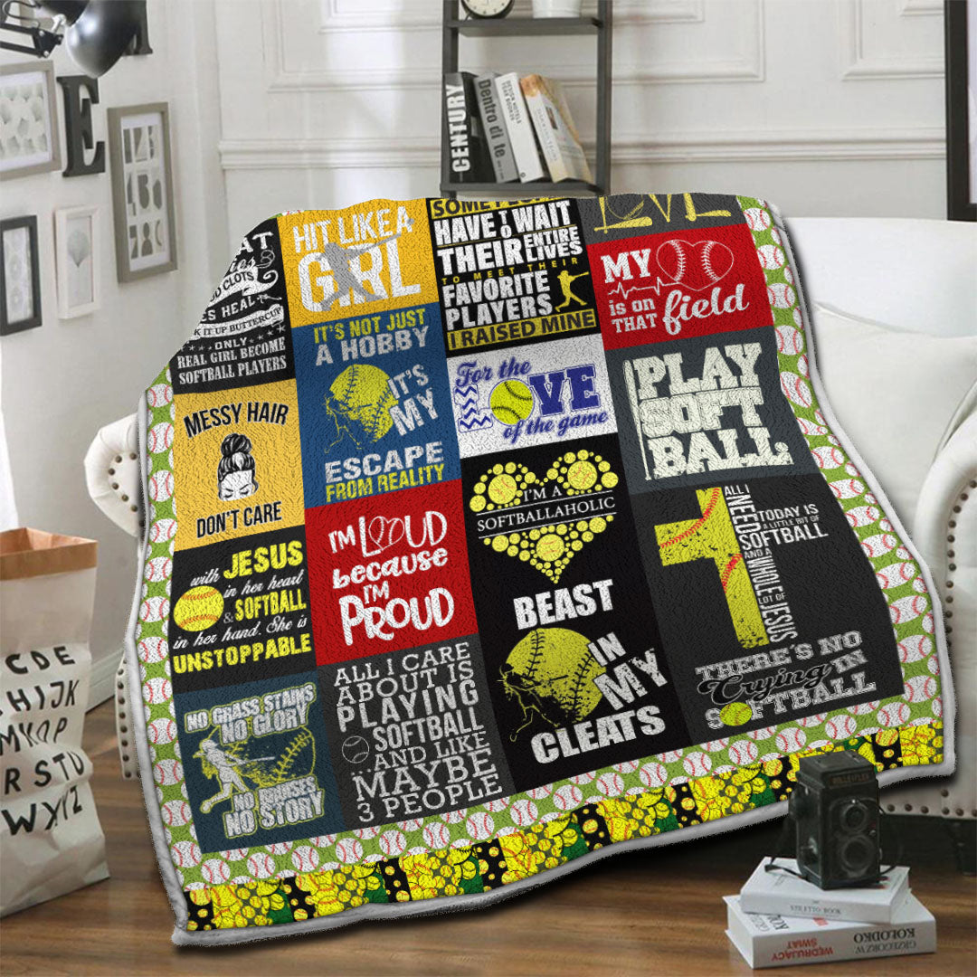 litzzy Softball HQT16101193 Fleece Blanket Fleece Blanket   