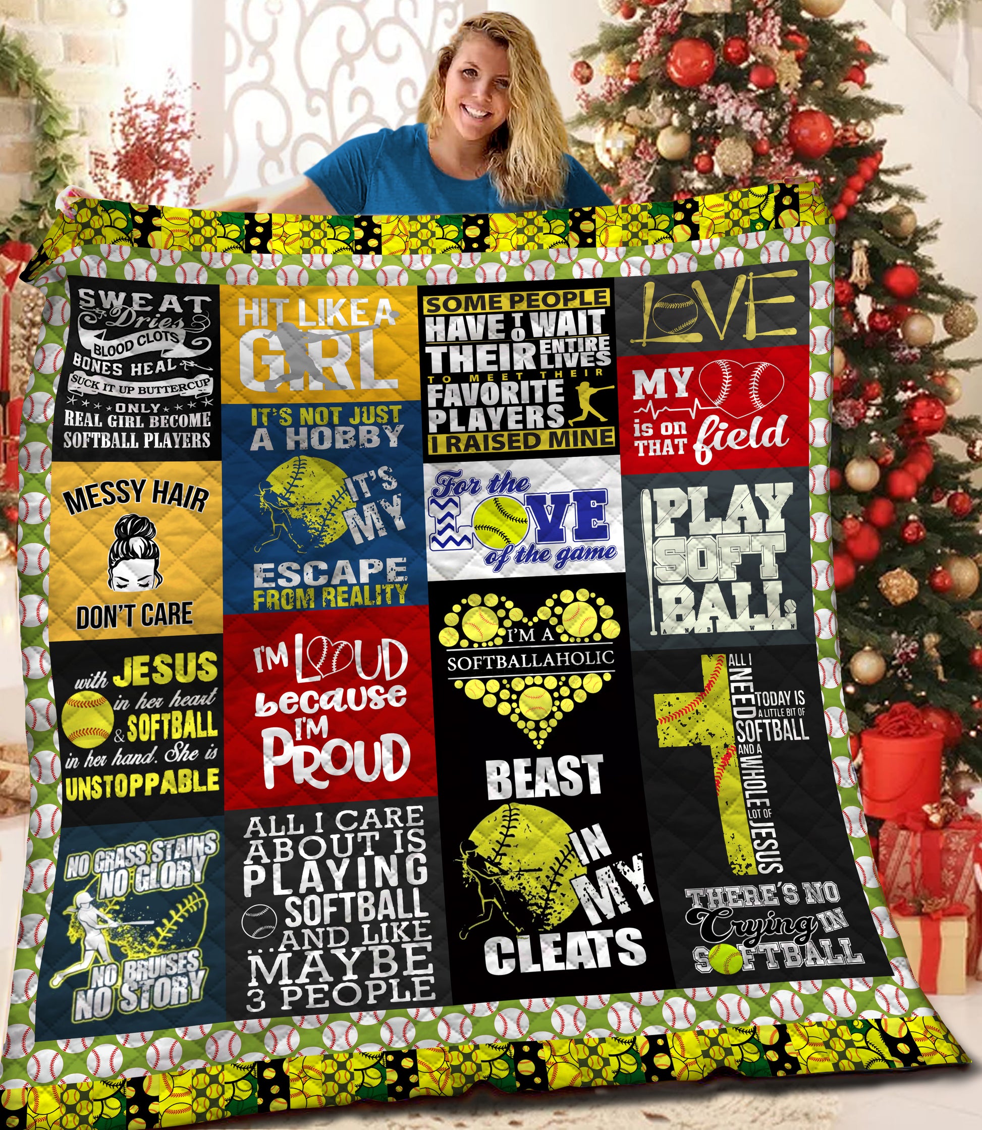 litzzy Softball Fleece Blanket HQT201194 Quilt Blanket   