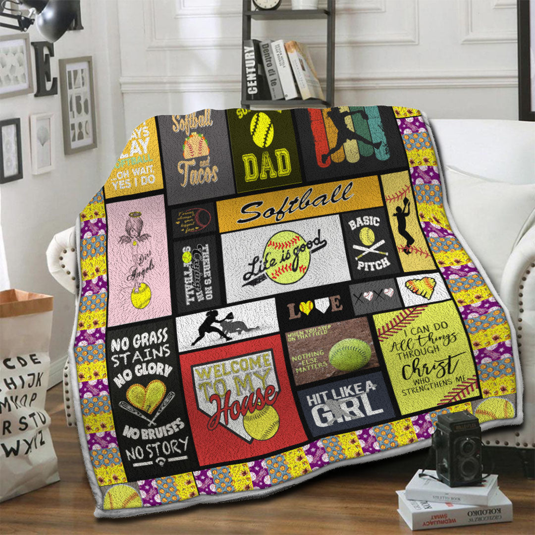 litzzy Softball HQT16101194 Fleece Blanket Fleece Blanket   