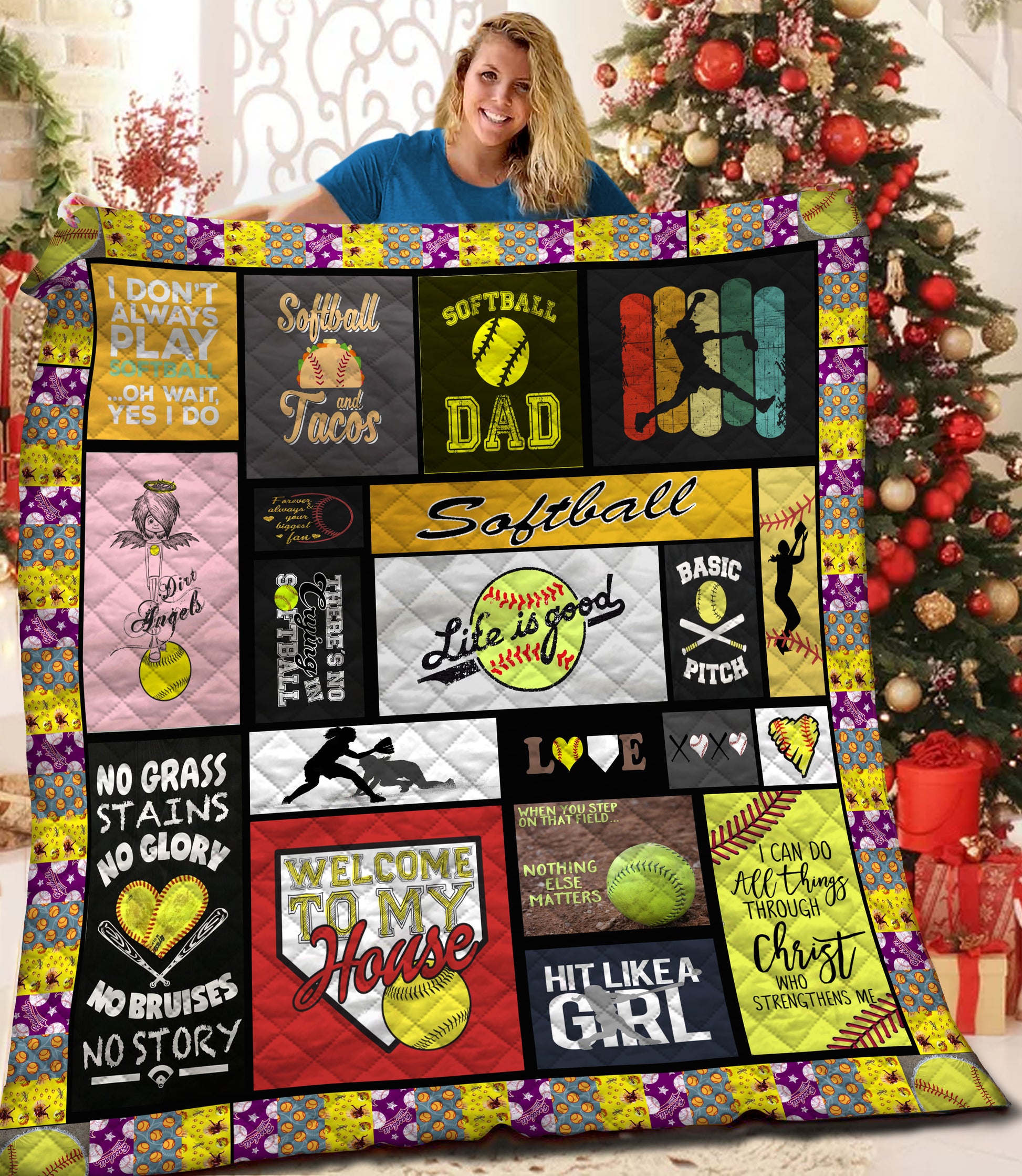 litzzy Softball Fleece Blanket HQT201196 Quilt Blanket   