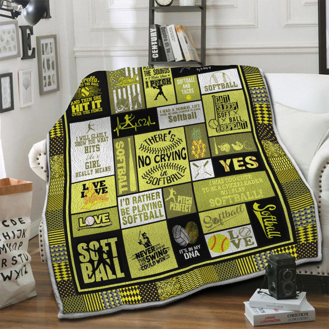 litzzy Softball HQT16101195 Fleece Blanket Fleece Blanket   