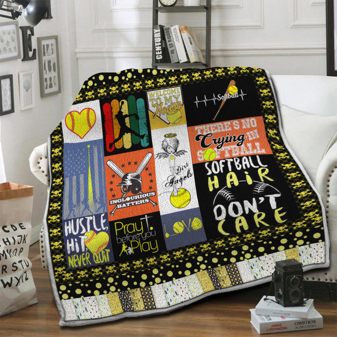 litzzy Softball HQT16101196 Fleece Blanket Fleece Blanket   