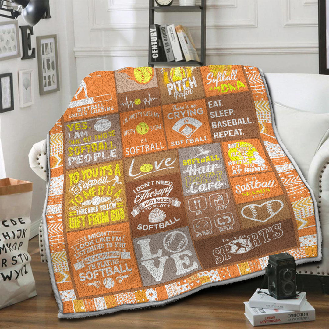 litzzy Softball HQT16101198 Fleece Blanket Fleece Blanket   