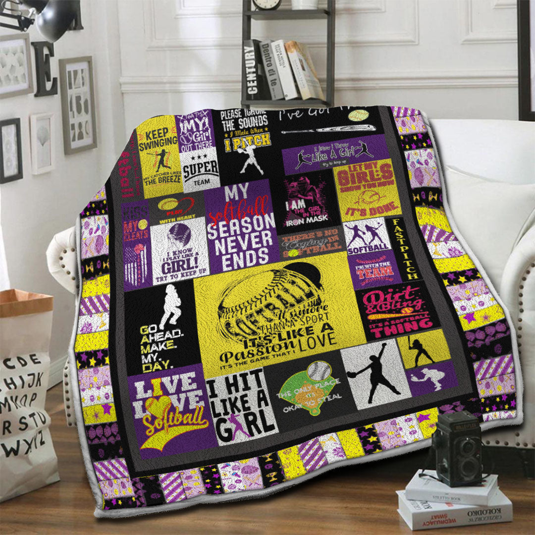 litzzy Softball HQT16101200 Fleece Blanket Fleece Blanket   