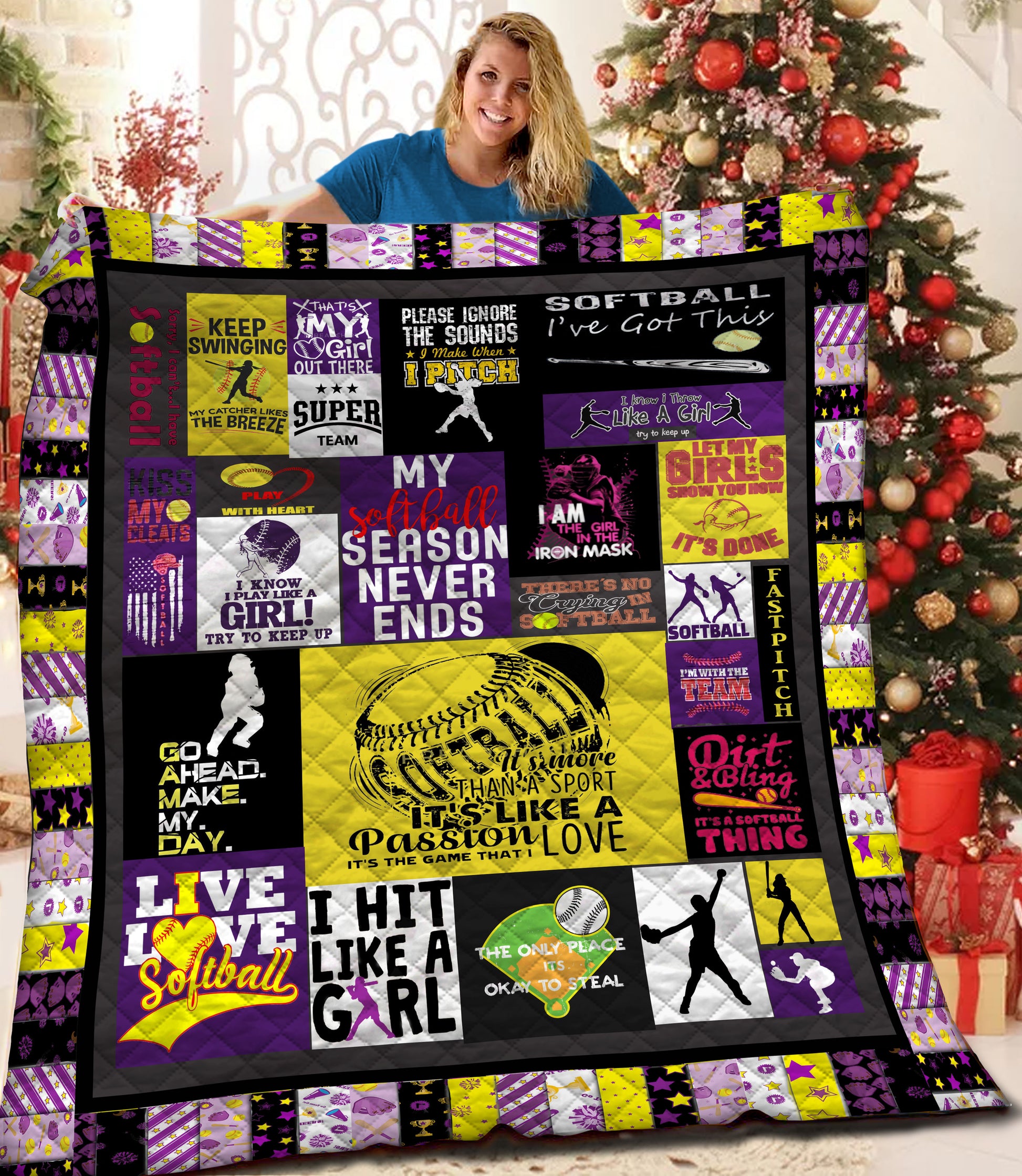 litzzy Softball Fleece Blanket HQT2011108 Quilt Blanket   