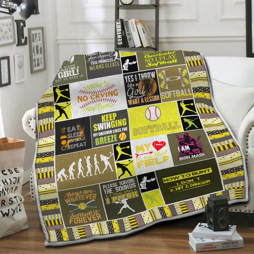 litzzy Softball HQT16101201 Fleece Blanket Fleece Blanket   