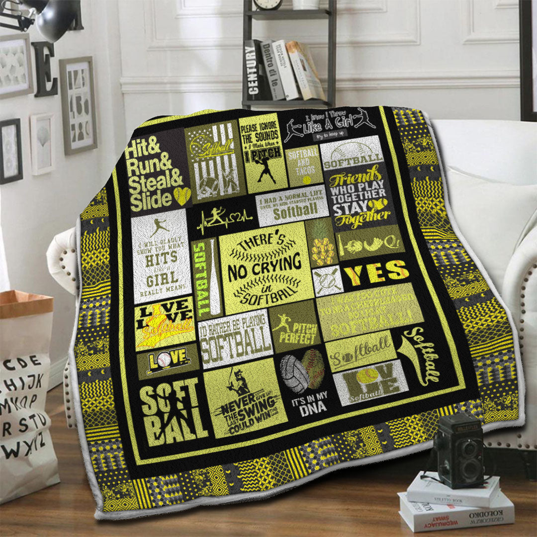 litzzy Softball HQT16101202 Fleece Blanket Fleece Blanket   