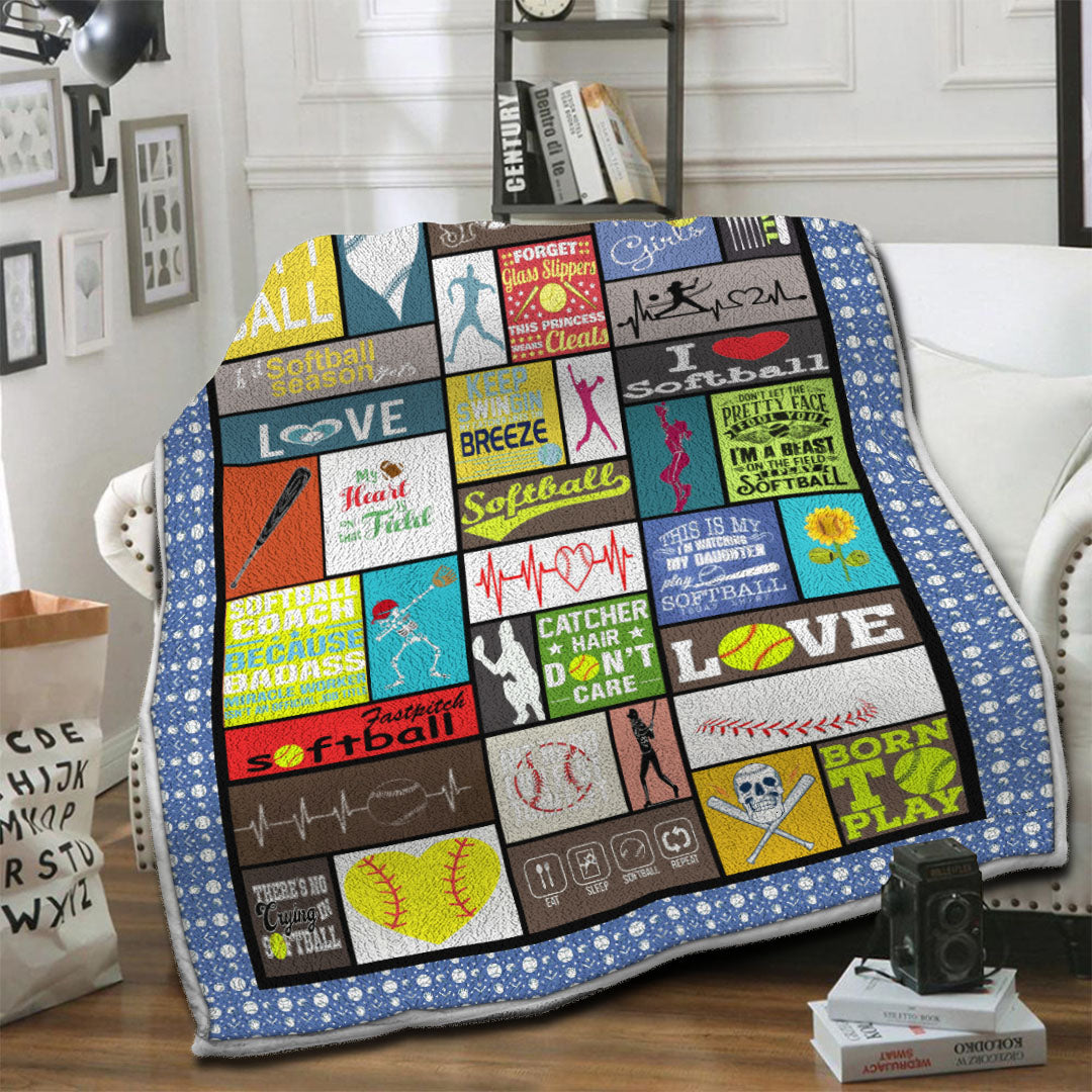 litzzy Softball HQT16101204 Fleece Blanket Fleece Blanket   
