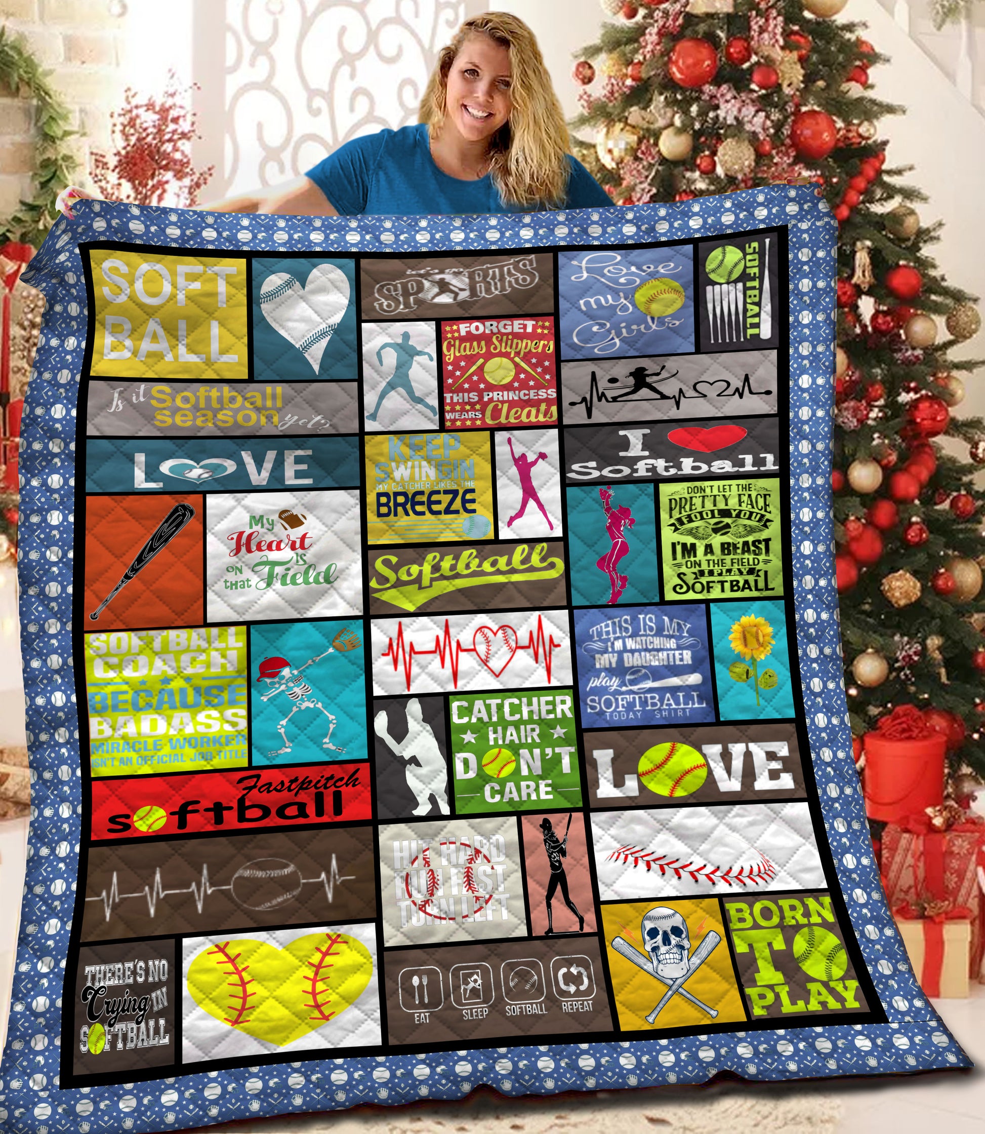 litzzy Softball Fleece Blanket HQT2011116 Quilt Blanket   
