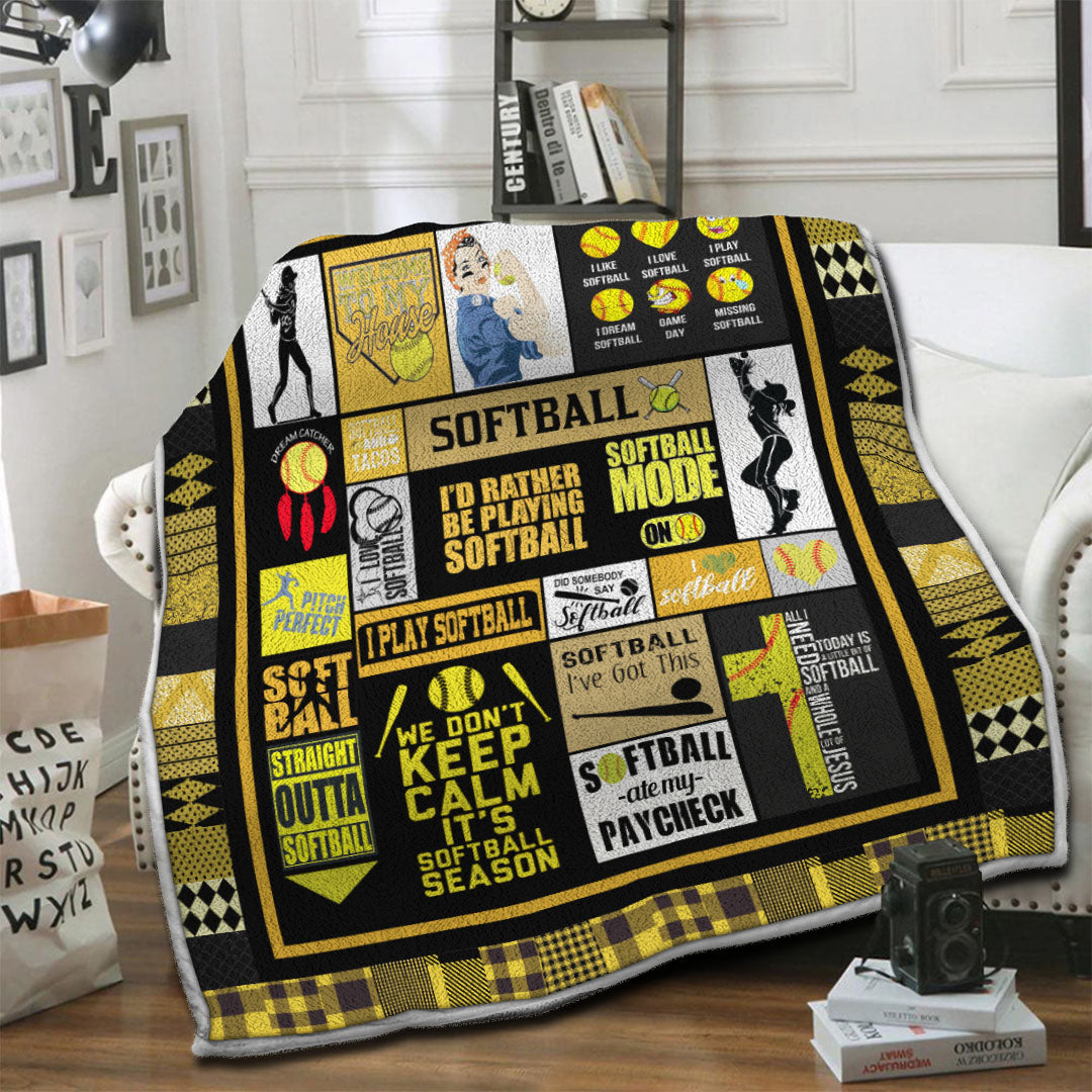 litzzy Softball HQT16101205 Fleece Blanket Fleece Blanket   