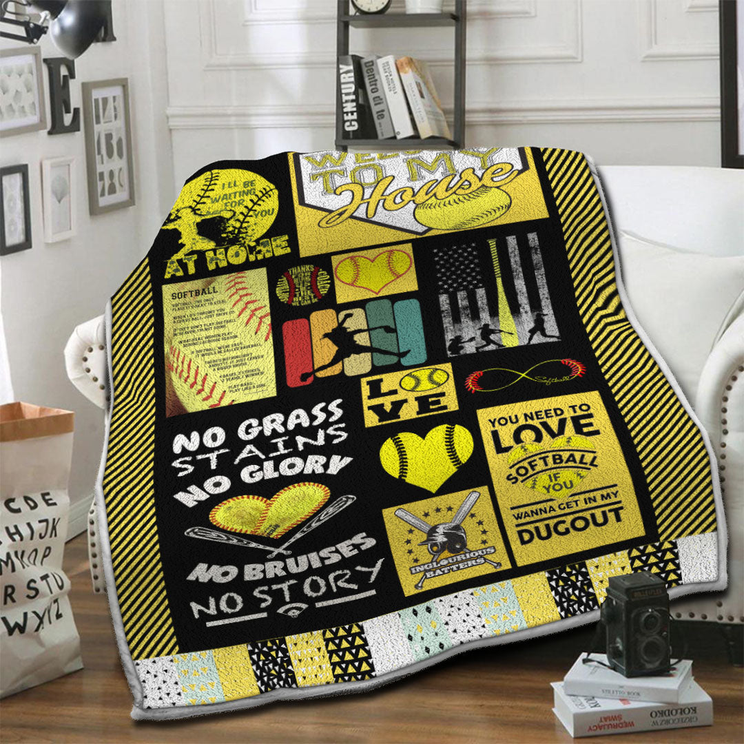 litzzy Softball HQT16101206 Fleece Blanket Fleece Blanket   