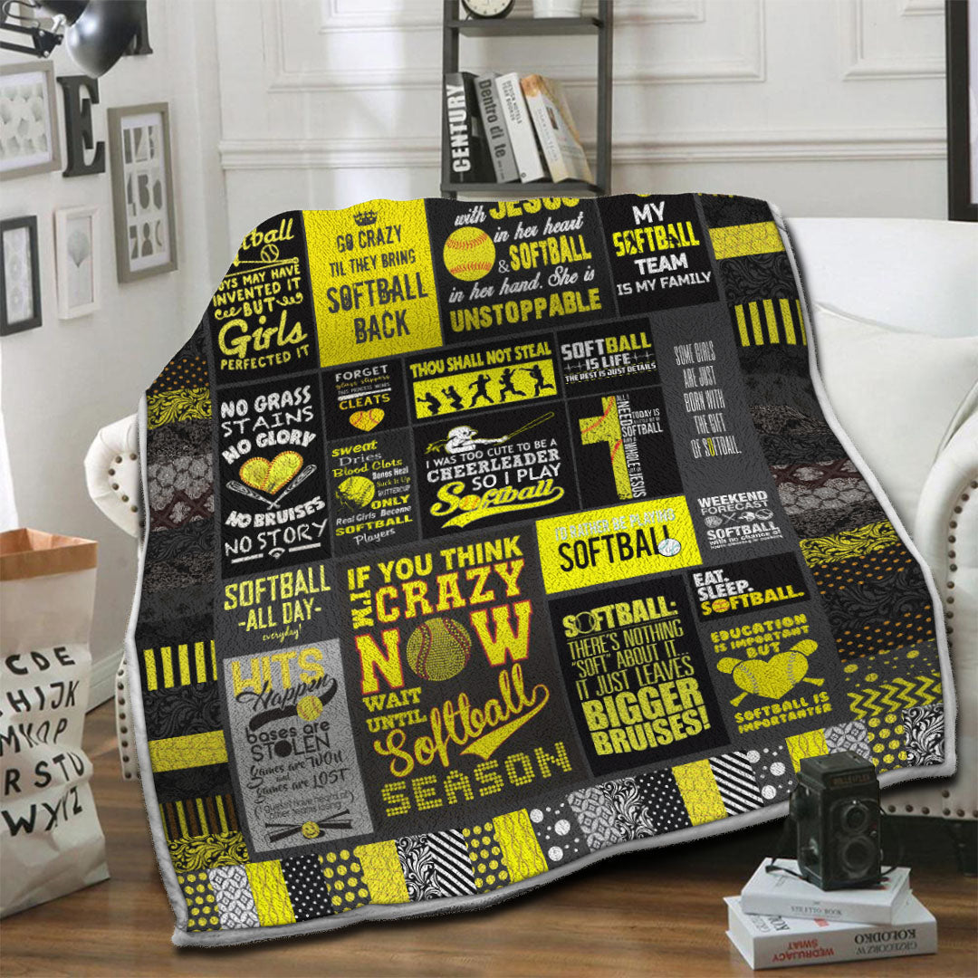 litzzy Softball HQT1610344 Fleece Blanket Fleece Blanket   