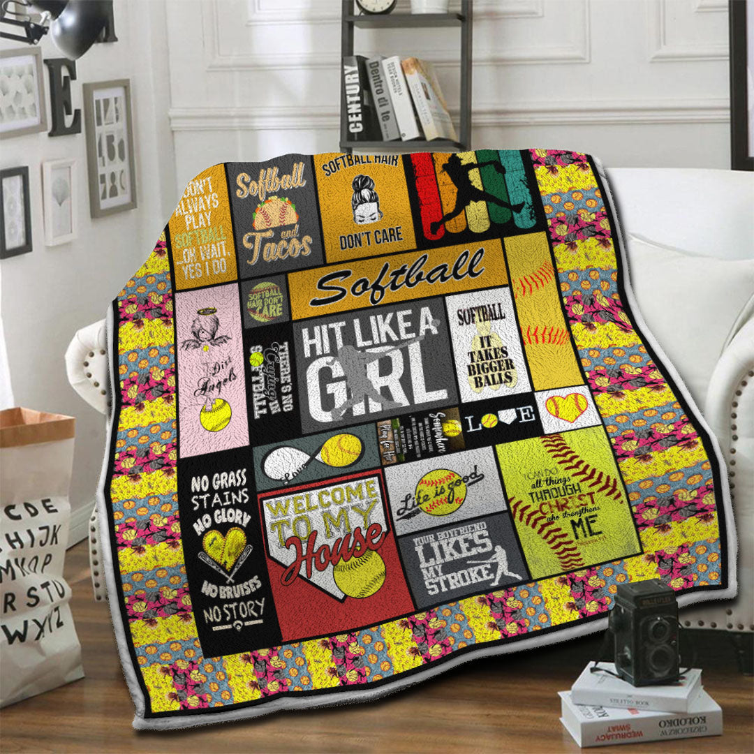 litzzy Softball HQT1610346 Fleece Blanket Fleece Blanket   