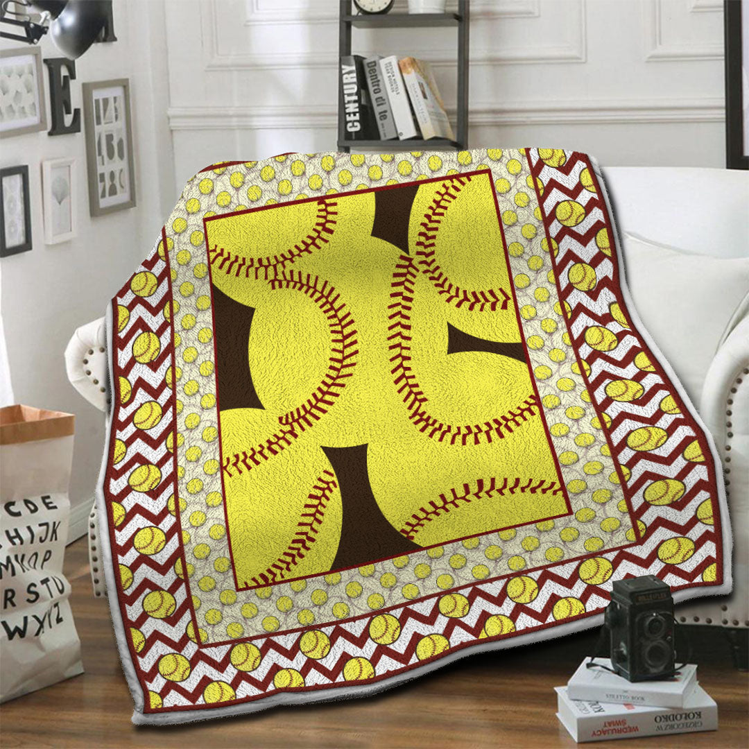 litzzy Softball HQT1610347 Fleece Blanket Fleece Blanket   