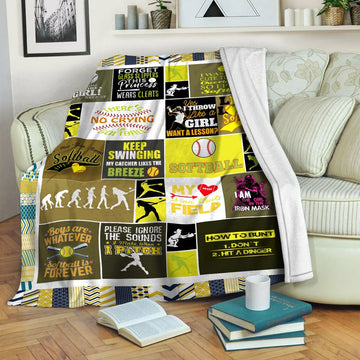 litzzy Softball HQT16101183 Fleece Blanket Fleece Blanket   
