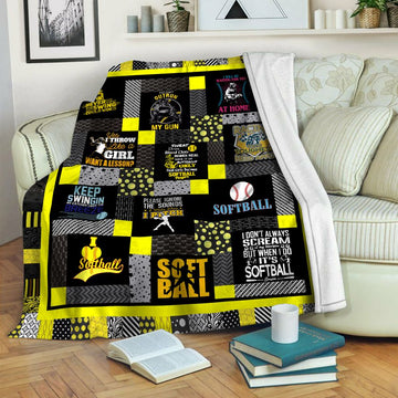 litzzy Softball HQT16101184 Fleece Blanket Fleece Blanket   