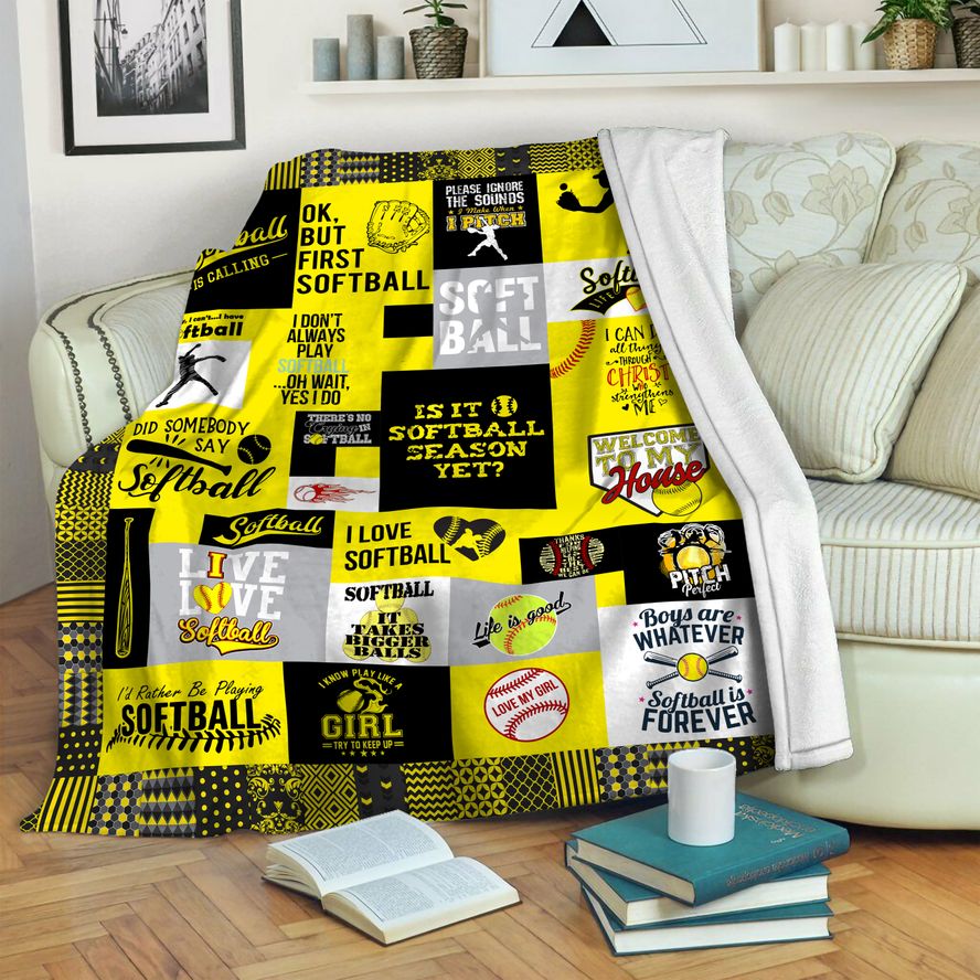 litzzy Softball HQT16101185 Fleece Blanket Fleece Blanket   