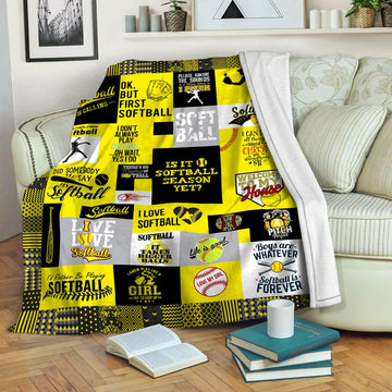 litzzy Softball HQT16101185 Fleece Blanket Fleece Blanket   