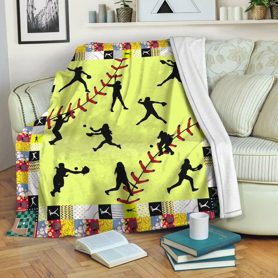 litzzy Softball HQT16101186 Fleece Blanket Fleece Blanket   