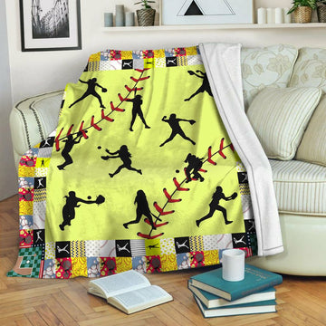 litzzy Softball HQT16101186 Fleece Blanket Fleece Blanket   