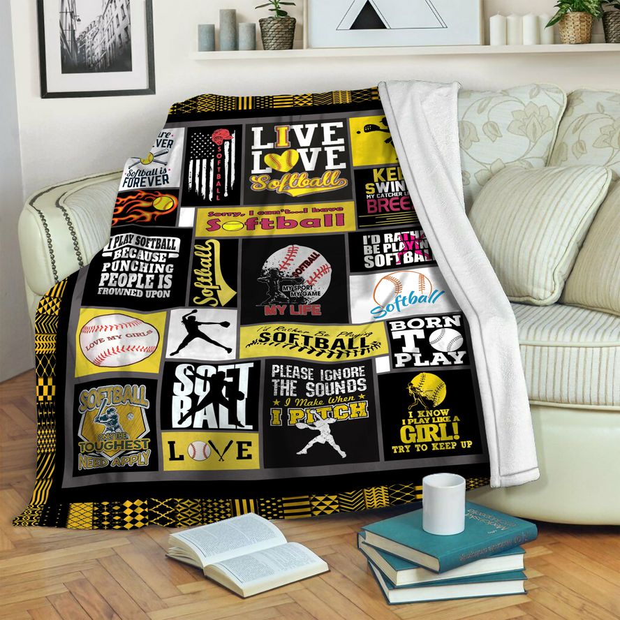 litzzy Softball HQT16101188 Fleece Blanket Fleece Blanket   