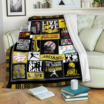 litzzy Softball HQT16101188 Fleece Blanket Fleece Blanket   