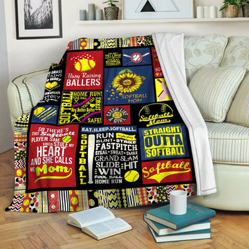 litzzy Softball HQT16101189 Fleece Blanket Fleece Blanket   