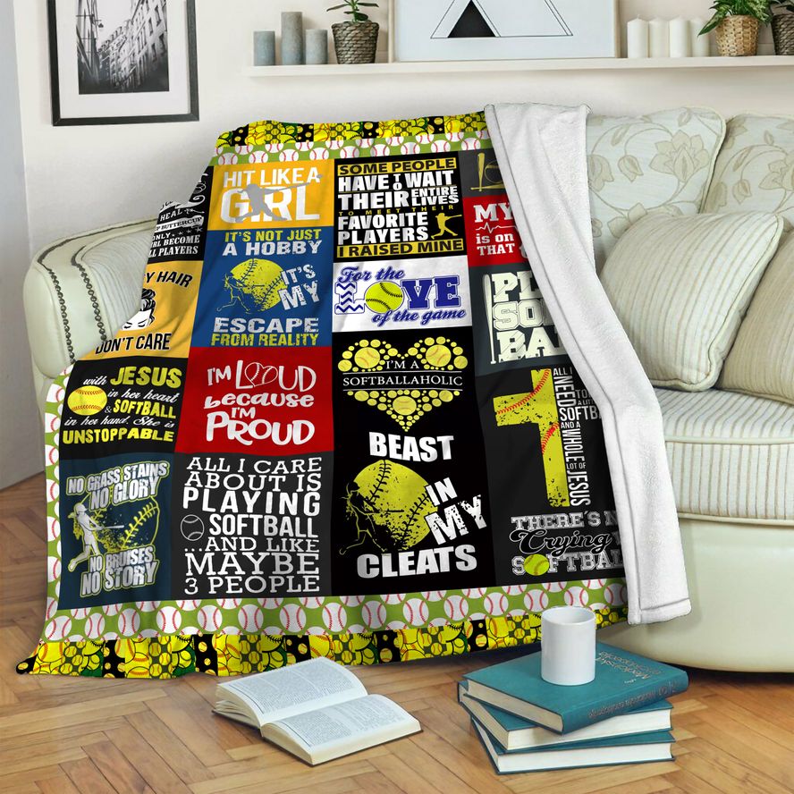 litzzy Softball HQT16101193 Fleece Blanket Fleece Blanket   