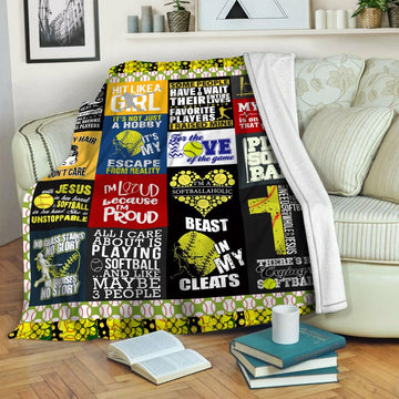 litzzy Softball HQT16101193 Fleece Blanket Fleece Blanket   