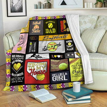litzzy Softball HQT16101194 Fleece Blanket Fleece Blanket   