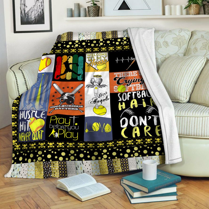 litzzy Softball HQT16101196 Fleece Blanket Fleece Blanket   